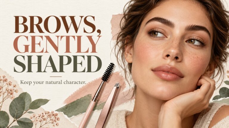 Illustration of natural eyebrows with a spoolie and tweezers