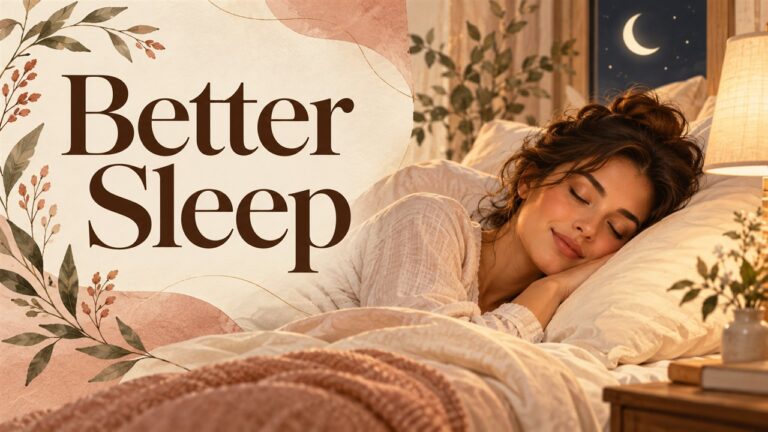 Woman resting on an ivory pillow in a warmly lit bedroom.