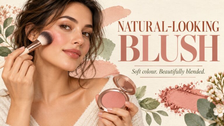 Illustration of a woman applying subtle blush with a brush