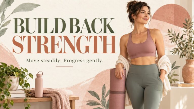 Illustration of a woman in exercise clothing beside a mat