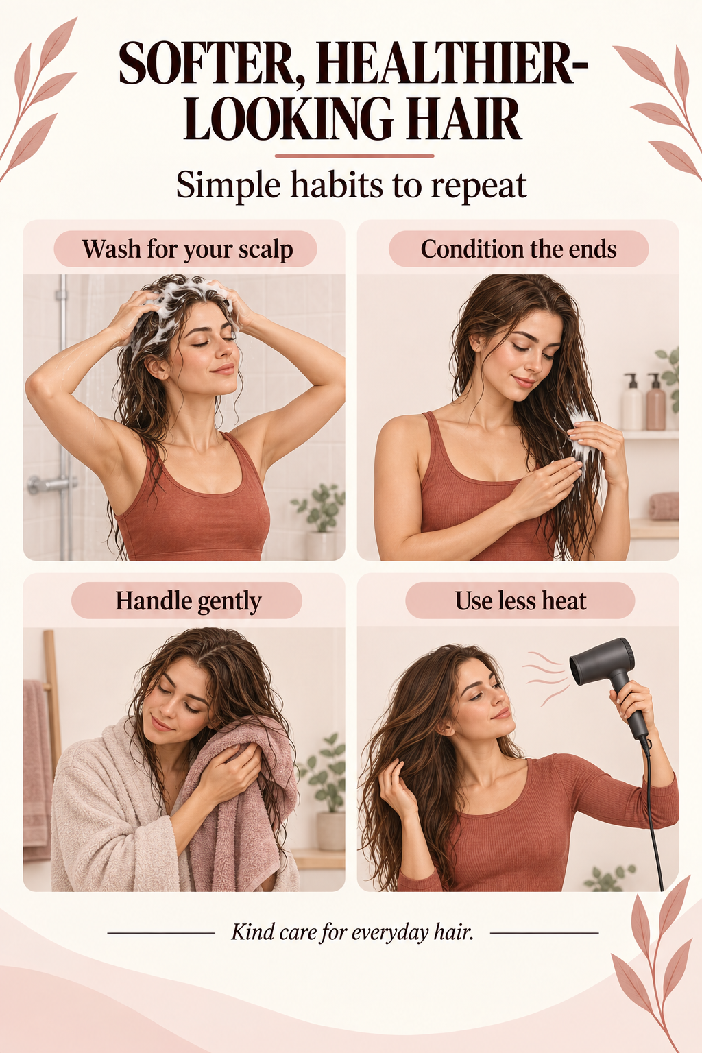Illustrated guide: Simple Hair-Care Habits for Softer, Healthier-Looking Hair.