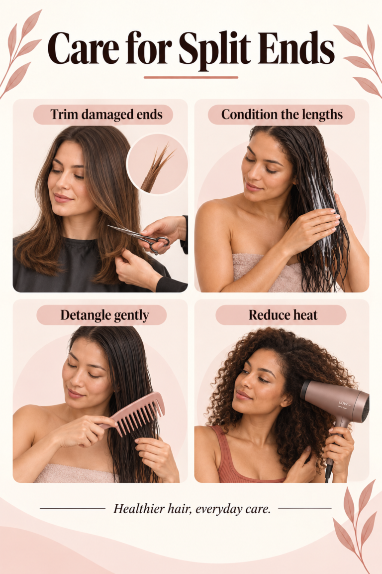 Illustrated guide: How to Care for Split Ends—and Help Prevent More Damage.