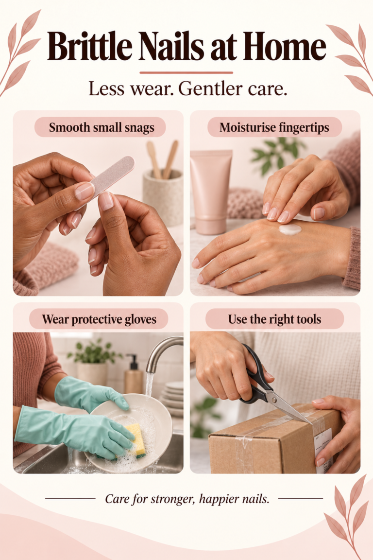 Illustrated guide: Brittle Nails at Home: Reduce the Everyday Wear and Tear.