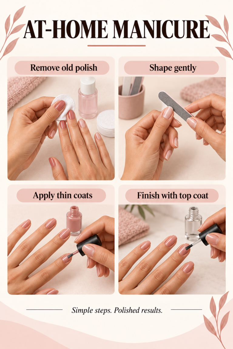 Illustrated guide: A Quick At-Home Manicure Routine That Looks Polished.