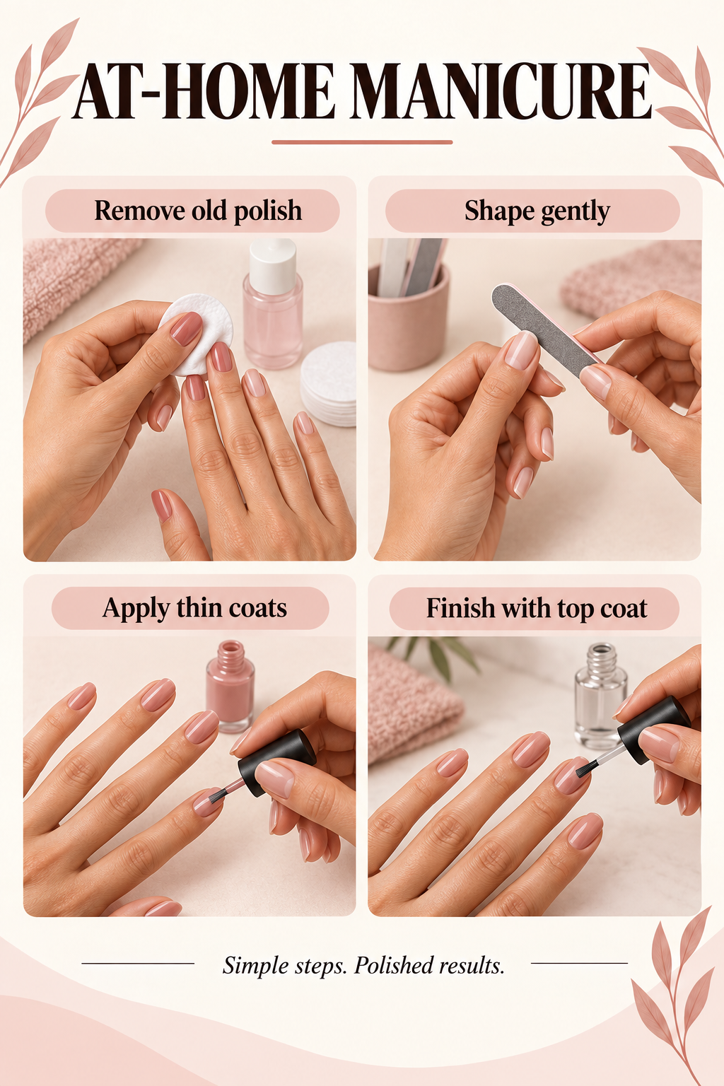 Illustrated guide: A Quick At-Home Manicure Routine That Looks Polished.