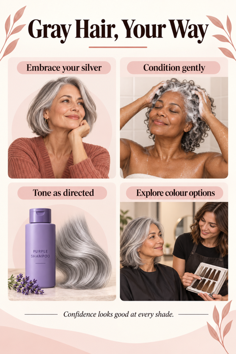 Illustrated guide: Gray Hair: What Causes It and Easy Ways to Embrace or Cover It.