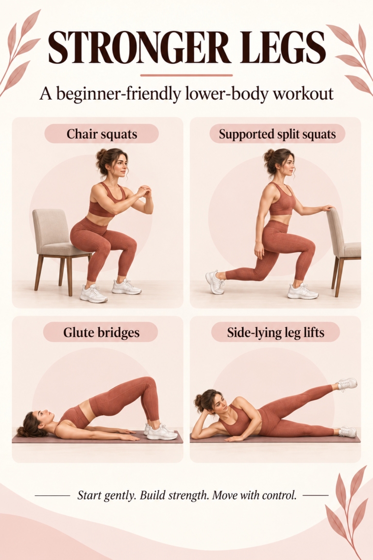 Illustrated guide: A Beginner-Friendly Lower-Body Workout for Strength and Stability.