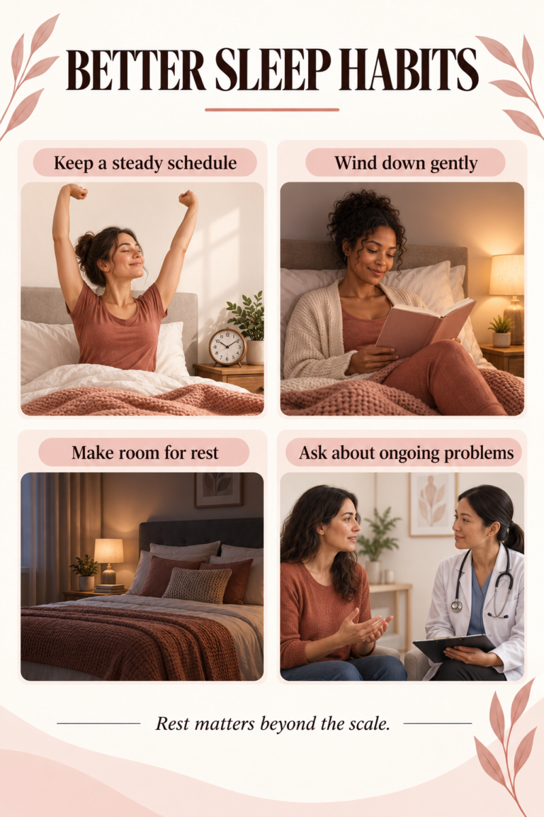 Illustrated guide: Sleep and Weight: Build a Routine Without Overnight Promises.