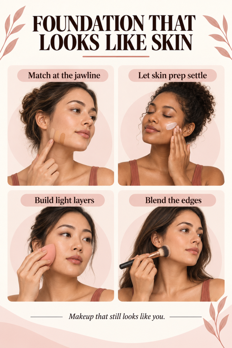 Illustrated guide: Foundation Mistakes That Can Make Makeup Look Heavy.