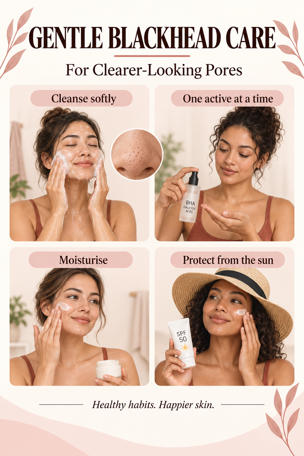 Illustrated guide: Blackhead Care: A Gentle Routine for Clearer-Looking Pores.