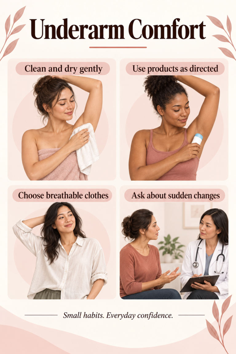 Illustrated guide: Underarm Sweat and Odor: Everyday Habits That Can Help.