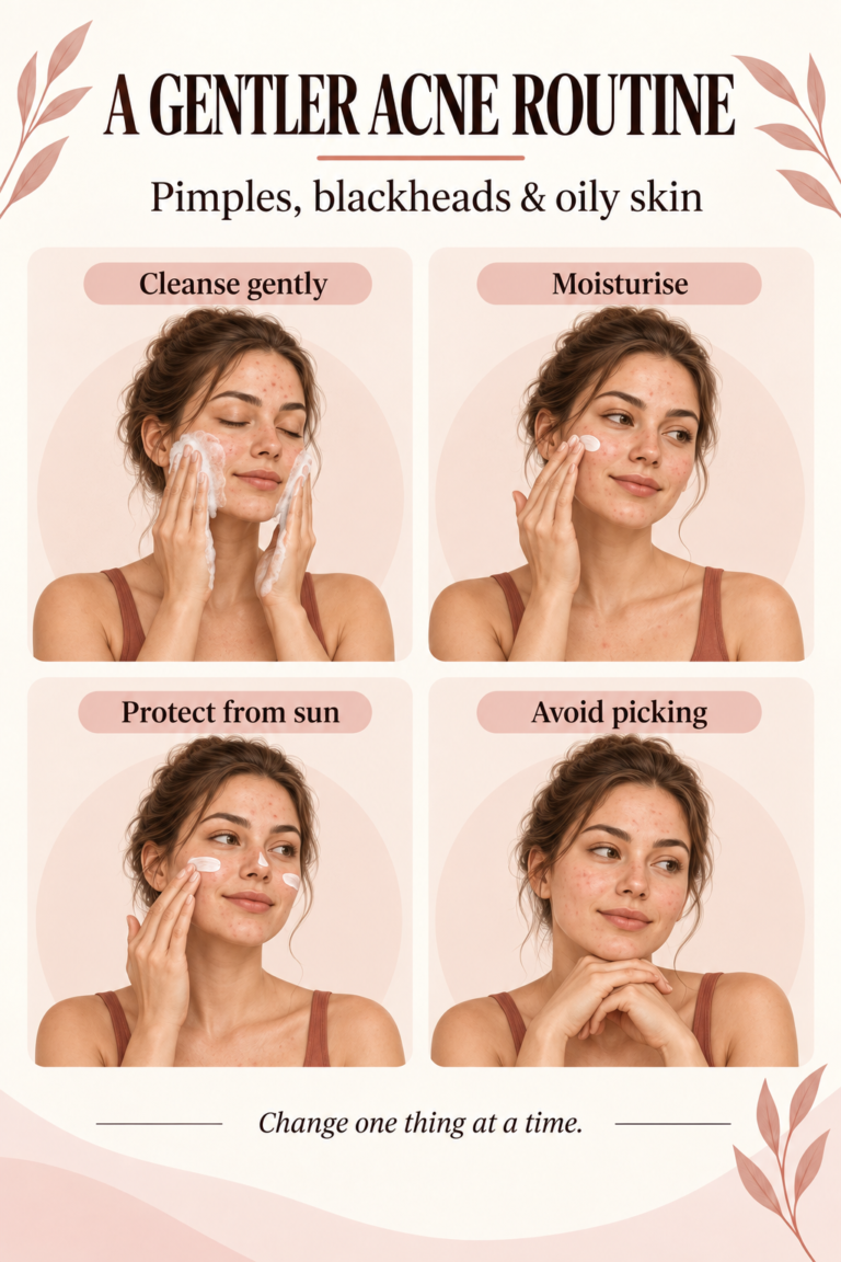 Illustrated guide: Pimples, Blackheads and Oily Skin: Build a Gentler Routine.