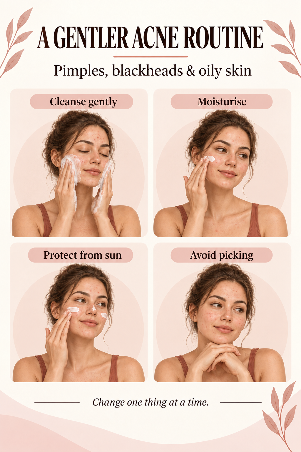 Illustrated guide: Pimples, Blackheads and Oily Skin: Build a Gentler Routine.