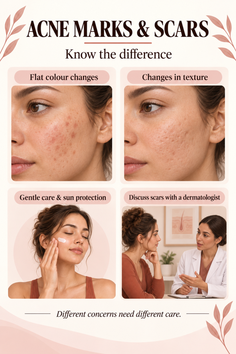 Illustrated guide: Acne Marks and Scars: What Home Care Can—and Cannot—Improve.