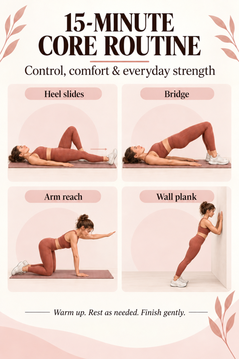 Illustrated guide: A 15-Minute Beginner Core Workout for Everyday Strength.