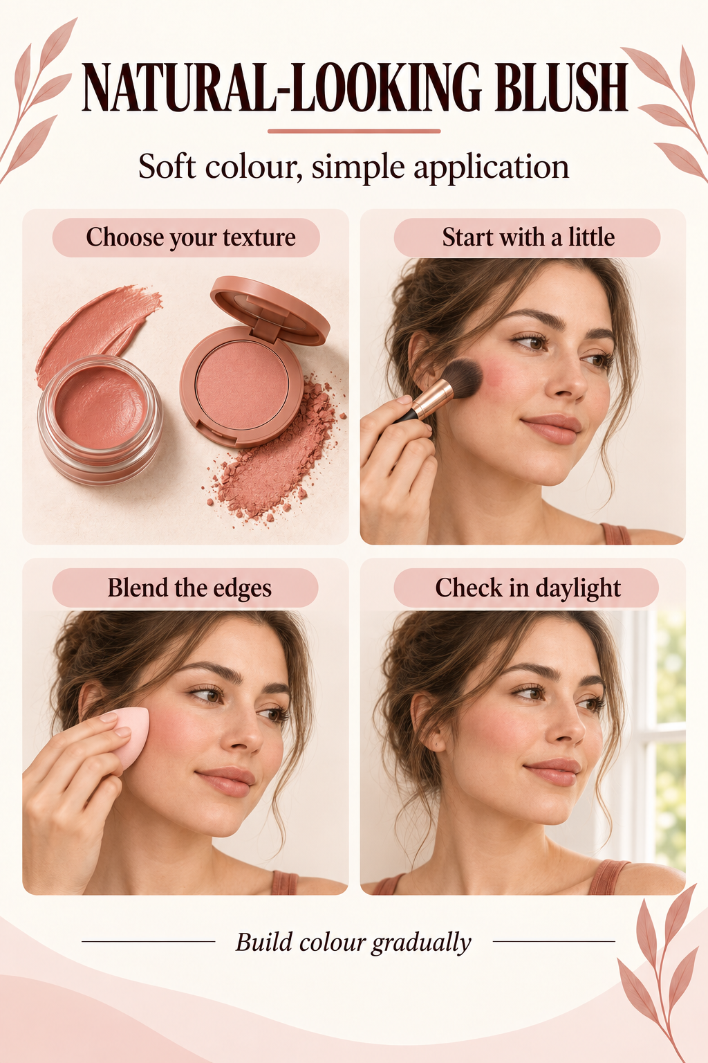 Illustrated guide: A Natural-Looking Blush Finish Without a Homemade Formula.