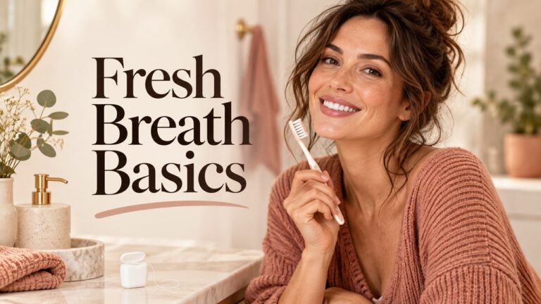 Editorial illustration of a woman holding a toothbrush beside dental floss.